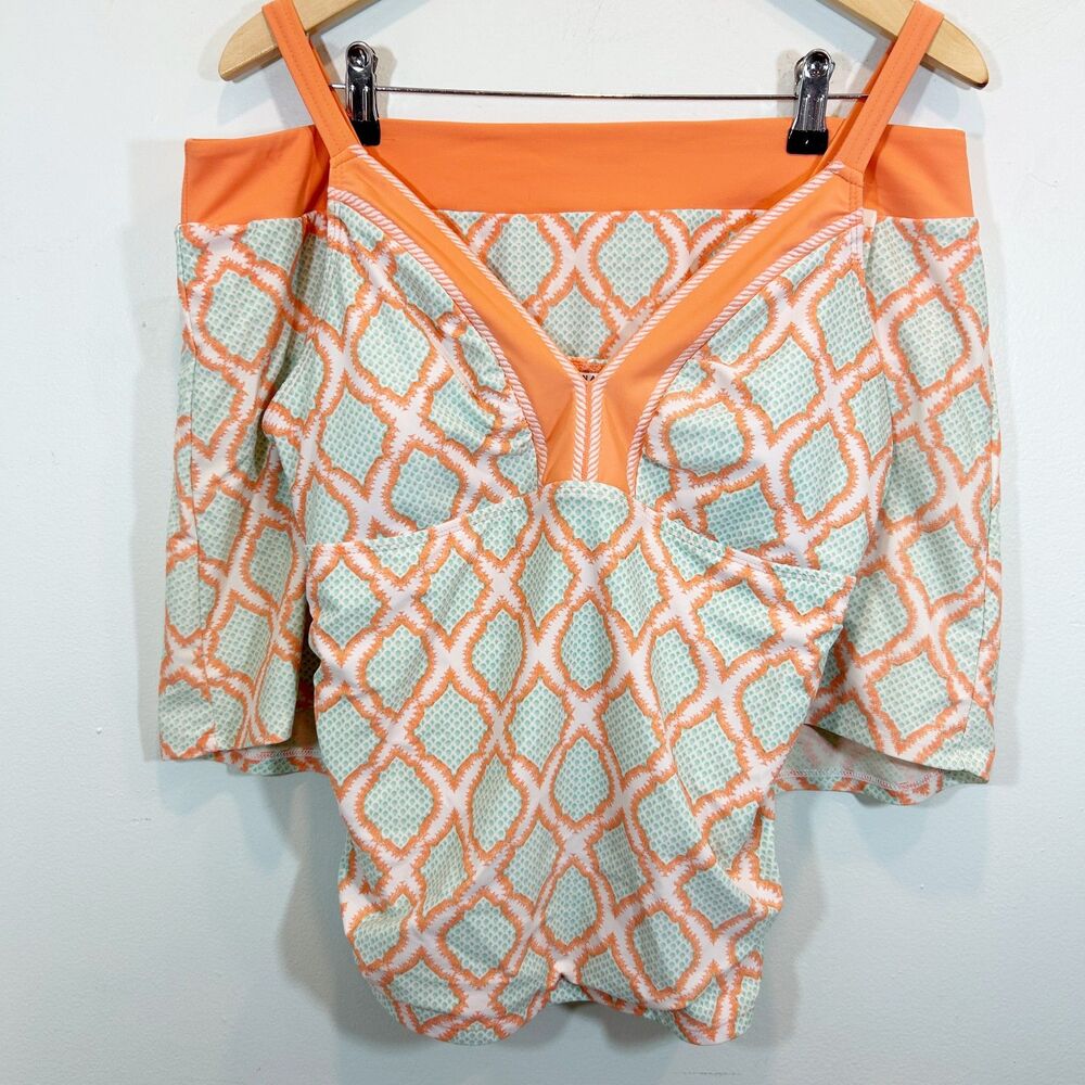 TALBOTS CABANA 2 Piece Tankini Mixed Sizes L/XL Peach Aqua Geometric Beach